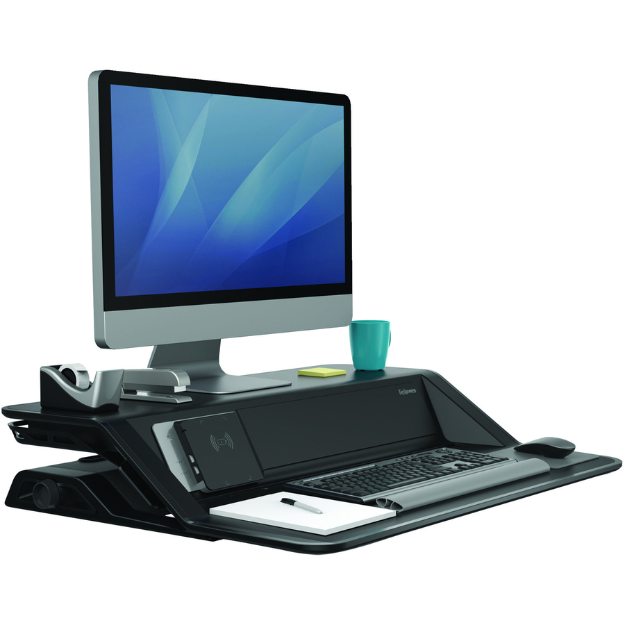 Fellowes Lotus DX Sit-Stand Workstation - 15.88 kg Load Capacity - 5.50" (139.70 mm) Height x 32.75" (831.85 mm) Width x 24.25" (615.95 mm) Depth - Black = FEL8080301