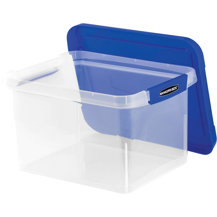 Bankers Box® Heavy Duty Ltr/Lgl Plastic File Box - Internal Dimensions: 10.38" Width x 11.75" Depth x 14.50" Height - External Dimensions: 14.2" Width x 17.4" Depth x 10.6" Height - Media Size Supported: Letter, Legal - x File - Lid Lock Closure - Sta