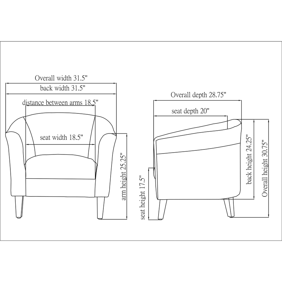 Lorell Leather Club Chair - Four-legged Base - Black - Bonded Leather - Armrest - 1 Each = LLR82098