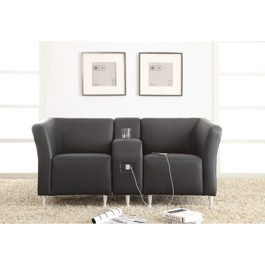 Lorell Fuze Modular Series Black Leather Guest Seating - Black - Leather - 1 Each - Arm Sets - LLR86923