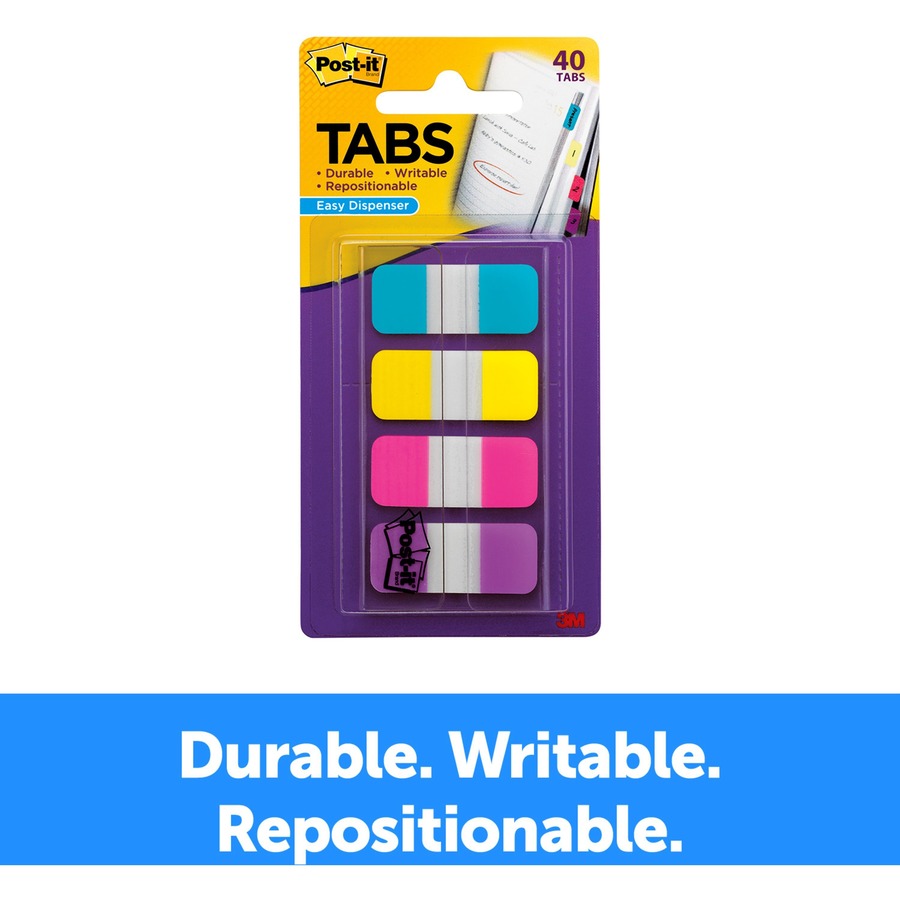 Post-it® Easy Dispenser Tabs - 40 Tab(s)0.63" Tab Width - Self-adhesive - Aqua, Pink, Yellow, Violet Tab(s) - 40 / Pack - Index Tabs & Page Markers - MMM676AYPV