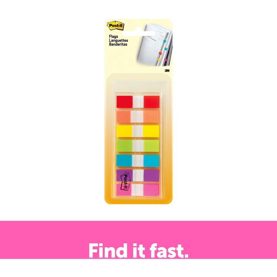 Post-it® 1/2"W Flags in On-the-Go Dispenser - 0.50" x 1.75" - Assorted - Self-stick - Flags - MMM6837CF
