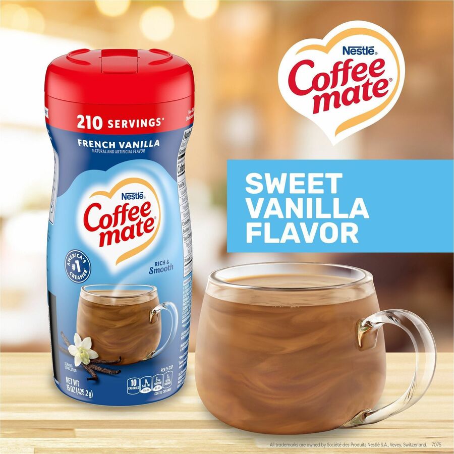 Coffee mate French Vanilla Gluten-Free Powdered Creamer - French Vanilla Flavor - 15 oz Canister - 12 / Carton