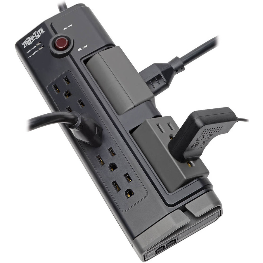Tripp Lite TLP906RTEL Protect It! 9-Outlet Rotating-Outlet Surge Protector - 9 x NEMA 5-15R - 1.80 kVA - 2160 J - 120 V AC Input - Phone/DSL