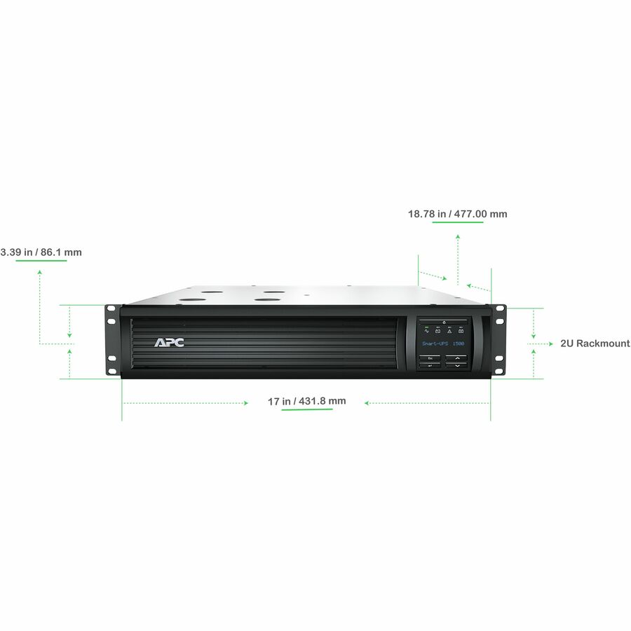 APC Smart-UPS, Line Interactive, 1500VA, Rackmount 2U, 120V, 6x NEMA 5-15R outlets, SmartConnect Port+SmartSlot, AVR, LCD