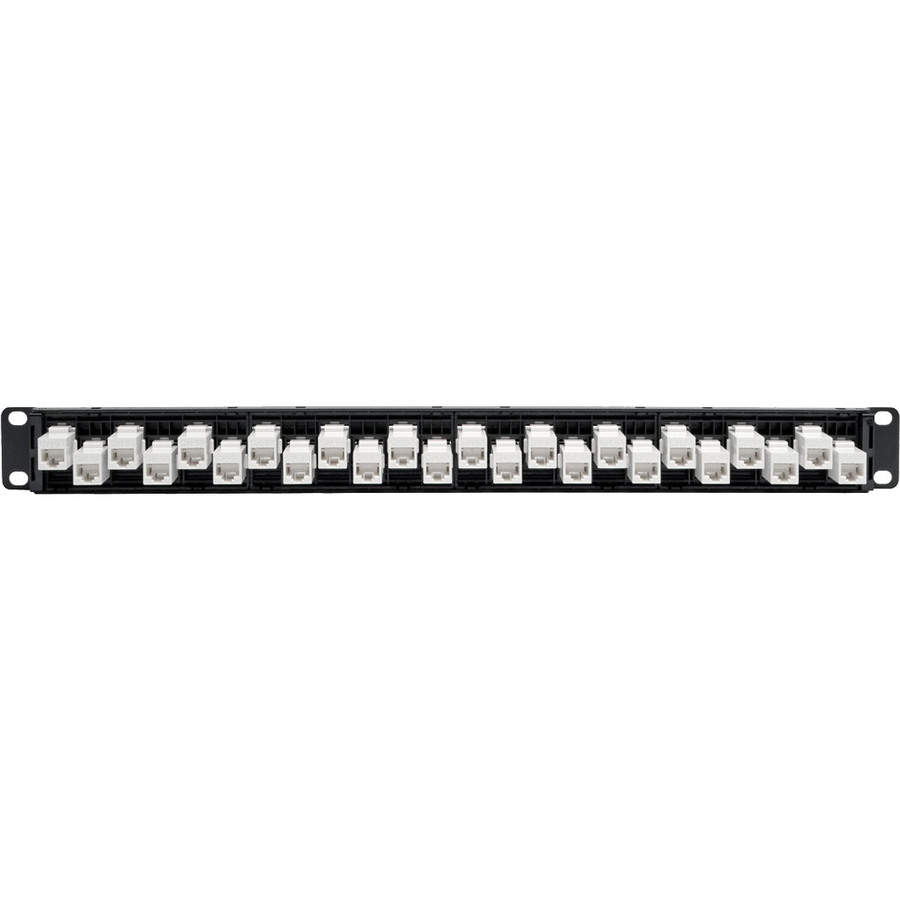Tripp Lite by Eaton 24-Port 1U Rack-Mount Cat6a Offset Feed-Through Patch Panel with Cable Management Bar RJ45 Ethernet TAA