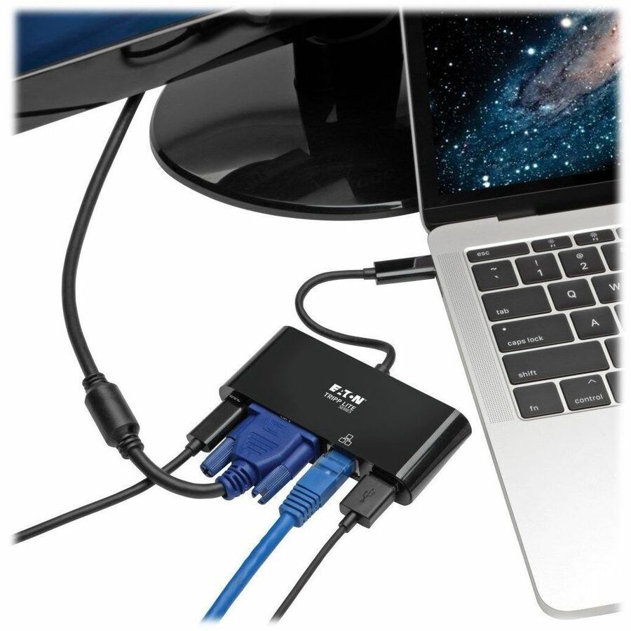 Tripp Lite by Eaton USB C to VGA Multiport Adapter Dock USB Type C to VGA Black, Thunderbolt 3 Compatible, USB Type C, USB-C, USB Type-C