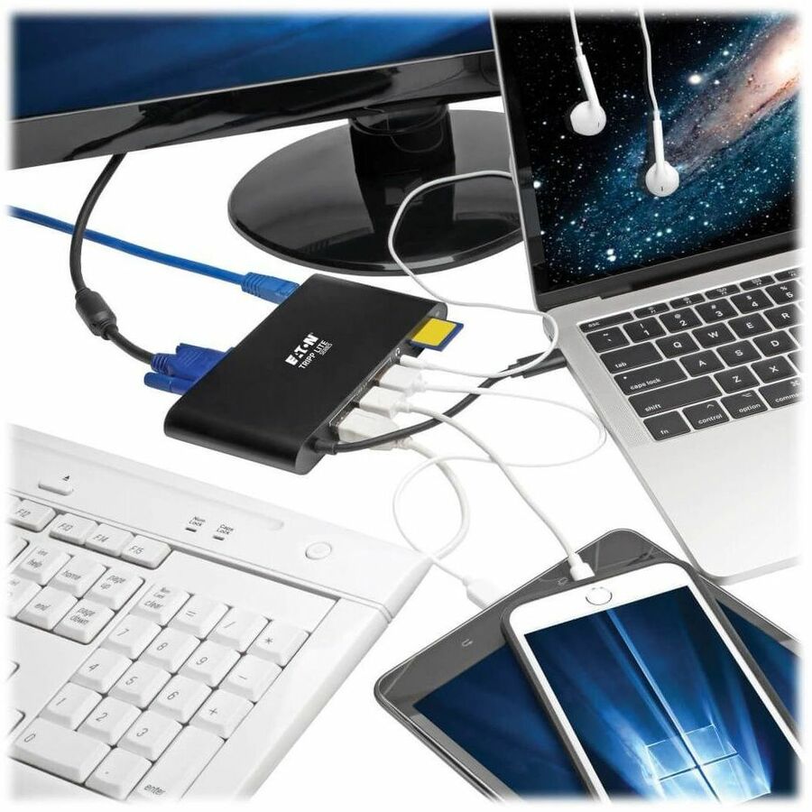 Tripp Lite by Eaton USB-C Dock Dual Display - 4K HDMI / mDP VGA USB 3.x (5Gbps) USB-A/C Hub GbE Memory Card 100W PD Charging