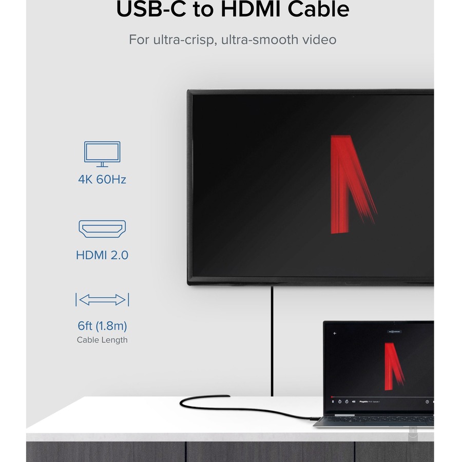 Plugable USB C to HDMI Cable 6ft - Connect USB-C, Thunderbolt 3
