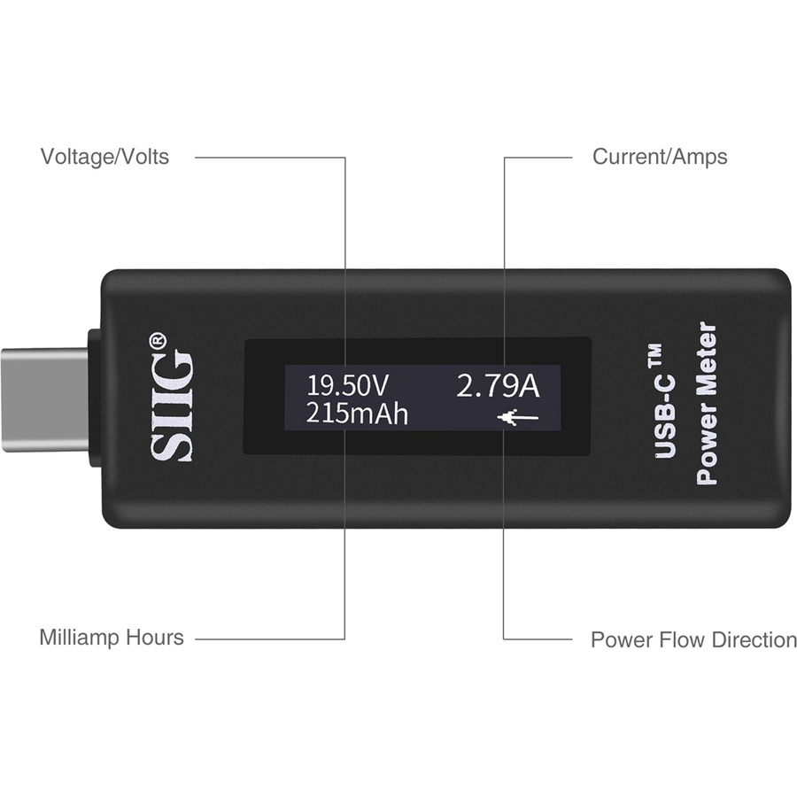 SIIG USB-C Power Meter Tester with Digital Indicator - USB Cable Testing - USB