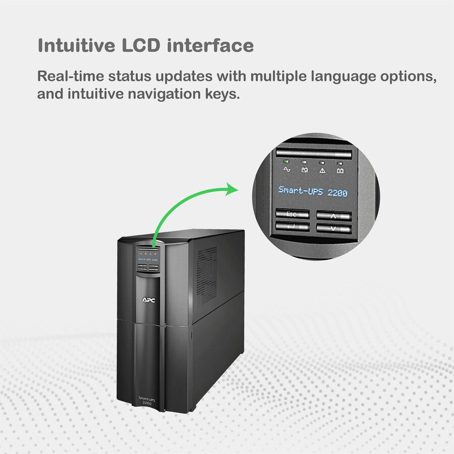 APC Smart-UPS, Line Interactive, 2200VA, Tower, 120V, 8x NEMA 5-15R+2x NEMA 5-20R outlets, SmartConnect Port+SmartSlot, AVR, LCD