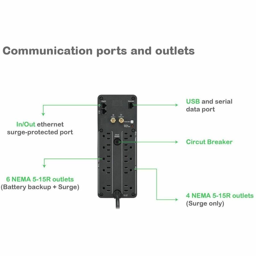 APC Back-UPS Pro, 1350VA/810W, Tower, 120V, 10x NEMA 5-15R outlets, Sine Wave, AVR, USB Type A + C ports, LCD, User Replaceable Battery