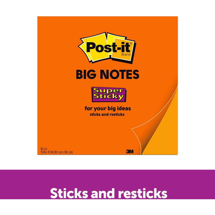Post-it® Super Sticky Big Notes - 15" x 15" - Square - Neon Orange - 30 / Each - Easel Pads - MMM07801