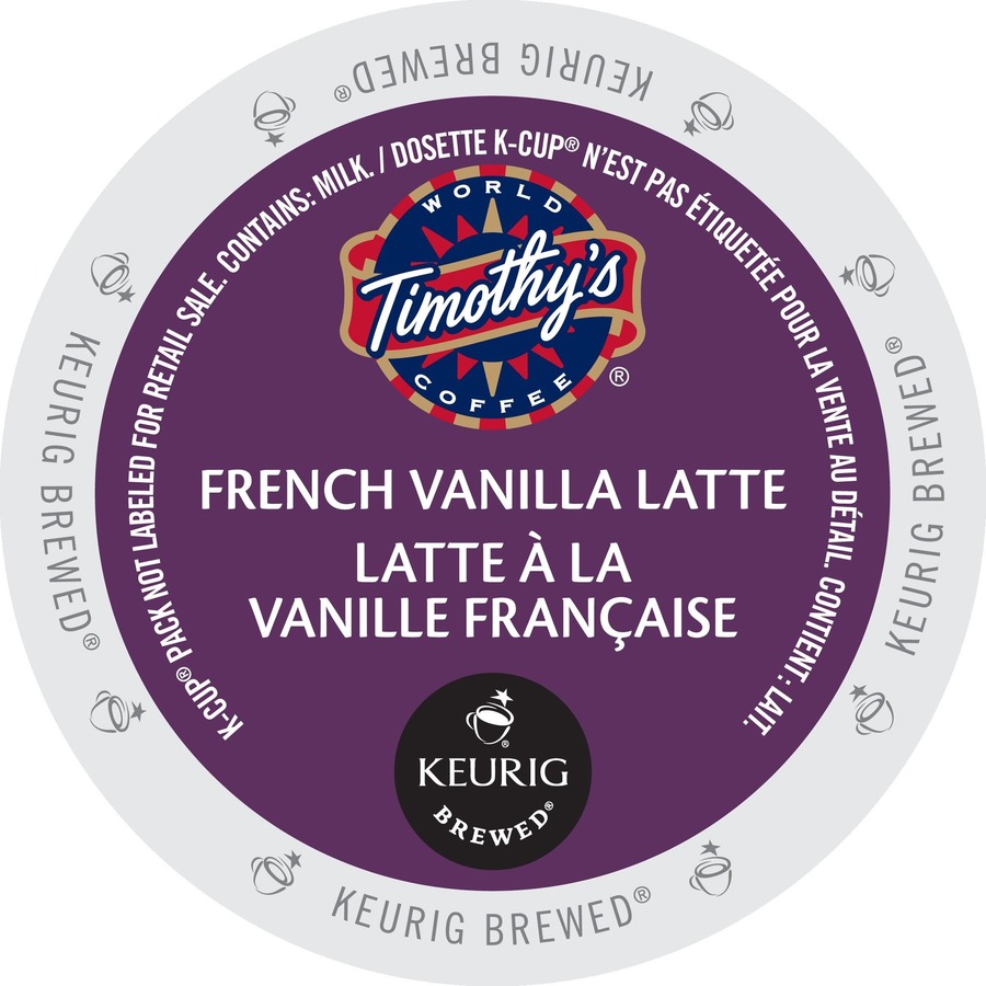Timothy's French Vanilla Latte Coffee K-Cups - 24 / Box - Single Serve Pods - TWC7706017