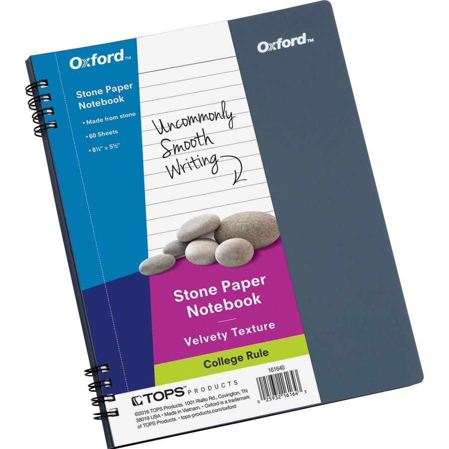 Oxford Stone Paper Notebooks - 60 Sheets - Wire Bound - 5 1/2" x 8 1/2" - Assorted Cover - Tear Resistant, Moisture Resistant - 1Each - Memo / Subject Notebooks - OXF161640E