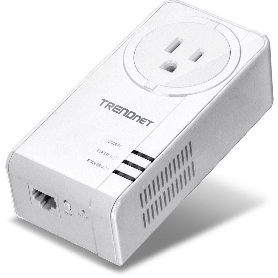 TRENDnet Powerline 1300 AV2 Adapter With Built-in Outlet Adapter Kit, Includes 2 x TPL-423E Adapters, IEEE 1905.1 & IEEE 1901, Gigabit Port, Range Up To 300m (984 ft), White, TPL-423E2K
