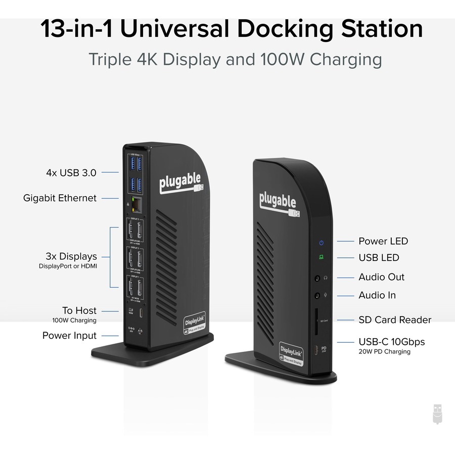 Plugable USB 3.0 and USB-C 4K Dual Monitor Docking Station – Plugable  Technologies