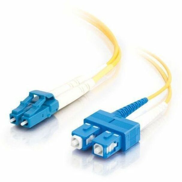 Yellow C2G 5 m OS2 duplex single-mode fiber cable with LC to SC connectors — alternate view 1