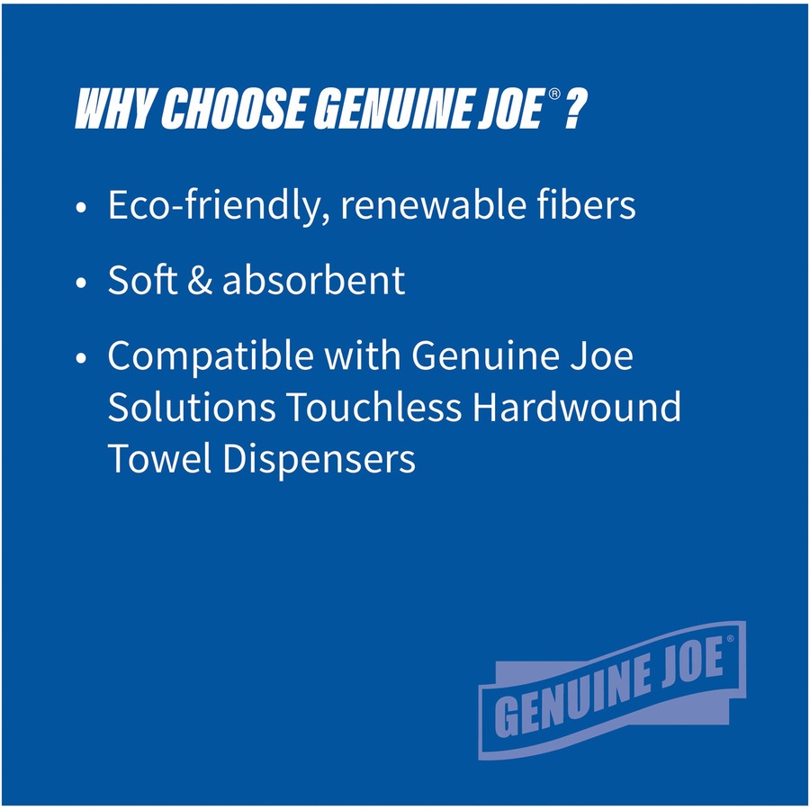 Genuine Joe Solutions Hardwound Paper Towels - 1 Ply - 7" x 850 ft - White - 390 / Pallet