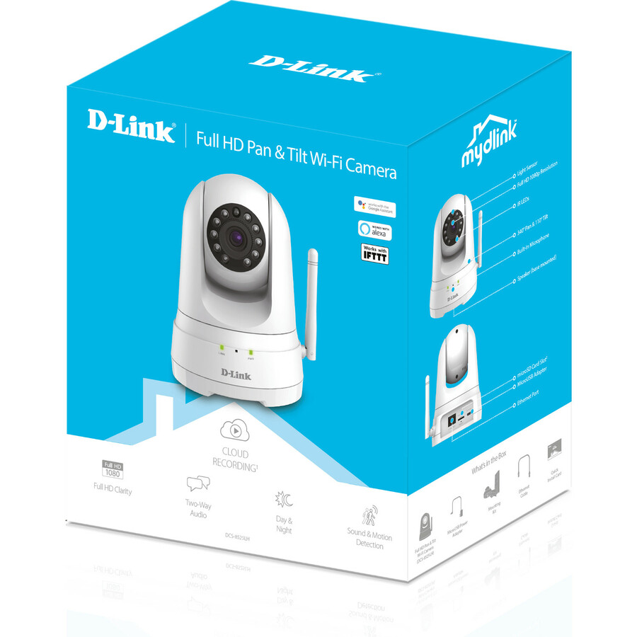 D-Link mydlink DCS-8525LH Network Camera - 16 ft (4.88 m) Night Vision - H.264, MPEG-2 - 1920 x 1080 - CMOS - Alexa, Google Assistant, IFTTT Supported - Security Cameras - DLIDCS8525LH