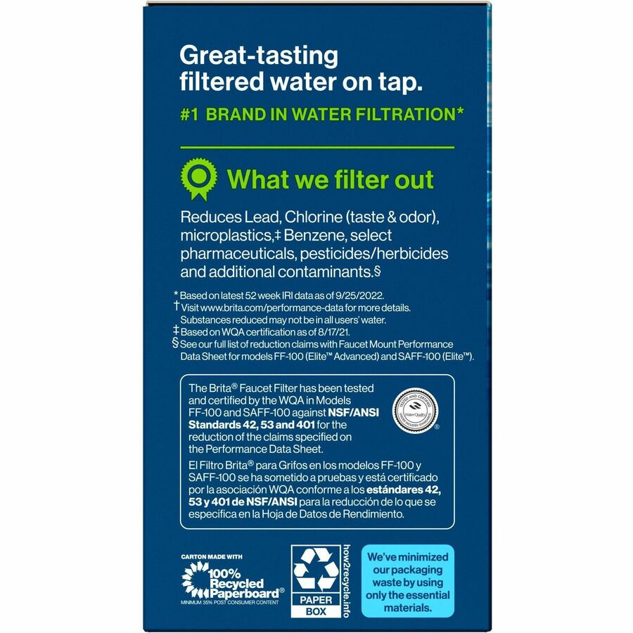 Brita On Tap Water Filtration System Replacement Filters For Faucets - 100 gal Filter Life - Blue, White - 1 Each