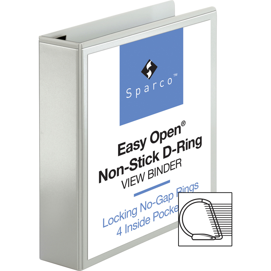 Business Source Locking D-Ring View Binder - 2" Binder Capacity - Letter - 8 1/2" x 11" Sheet Size - 500 Sheet Capacity - D-Ring Fastener(s) - 4 Inside Front & Back Pocket(s) - Polypropylene, Chipboard - White - Recycled - Acid-free, Non-glare, Clear Over - Presentation / View Binders - BSN26959