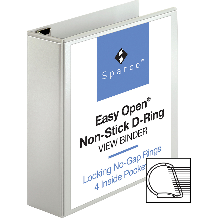 Business Source Locking D-Ring View Binder - 3" Binder Capacity - Letter - 8 1/2" x 11" Sheet Size - 650 Sheet Capacity - D-Ring Fastener(s) - 4 Inside Front & Back Pocket(s) - Polypropylene, Chipboard - White - Recycled - Acid-free, Non-glare, Clear Over = BSN26961