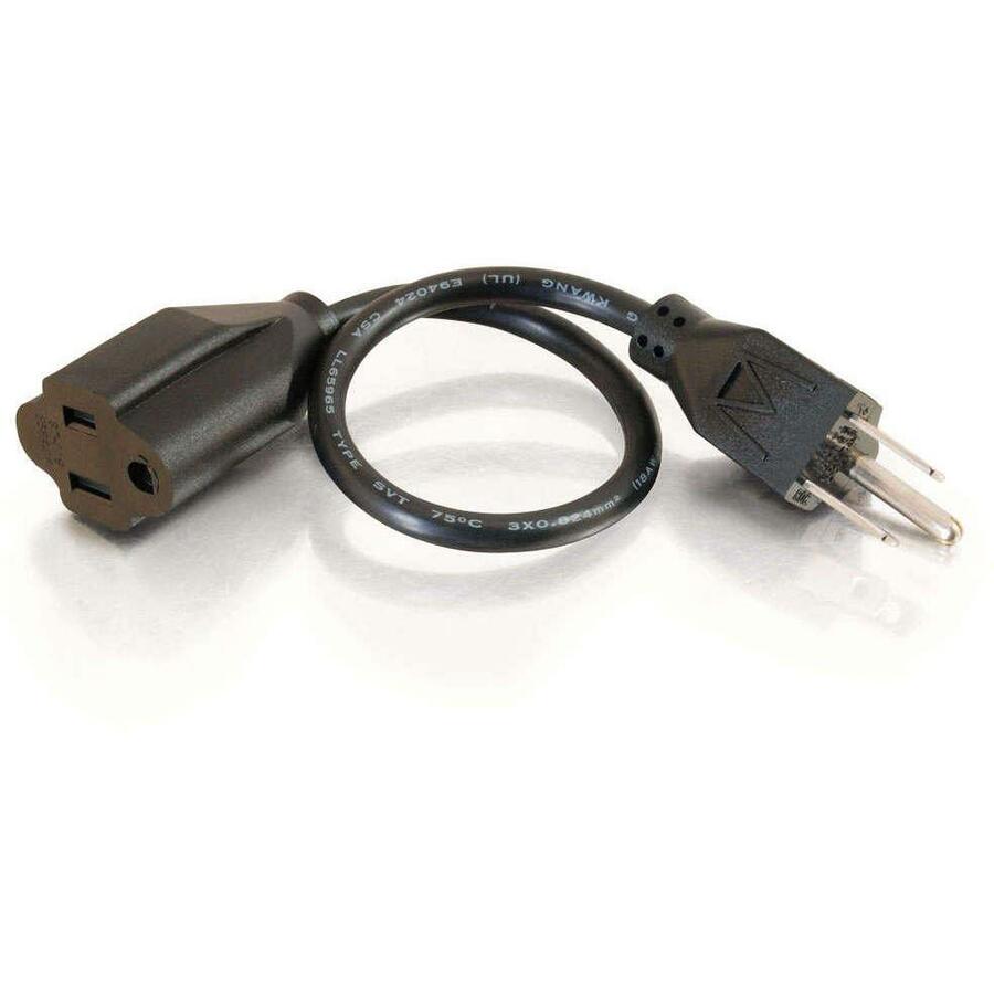 C2G 4 ft black power extension cord with 5-15R to 5-15P connectors — alternate view 1