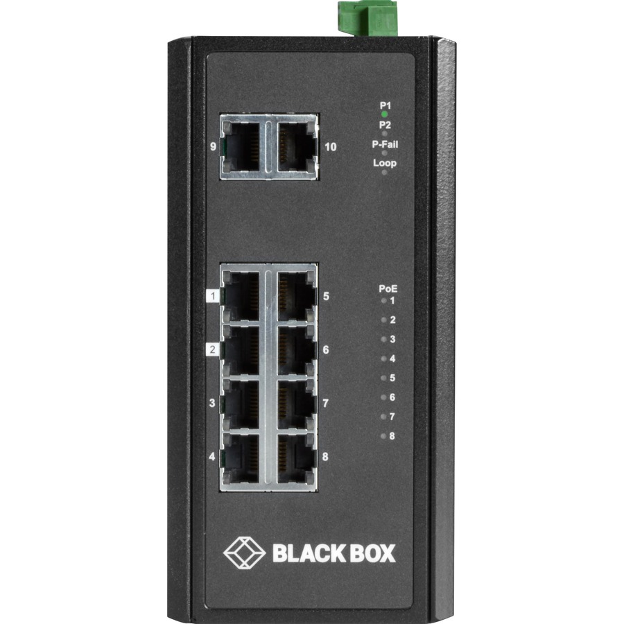 Black Box Industrial (8) 10/100/1000 PoE + (2) Gigabit Ethernet Switch