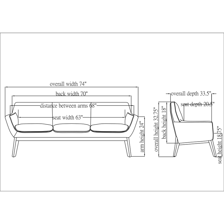 Lorell Quintessence Collection Sofa - 19.8" x 73.3"32.8" - Finish: Black