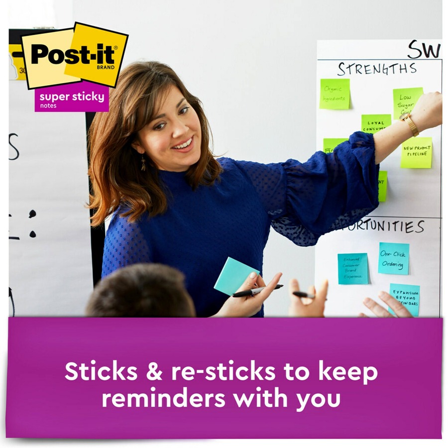 Post-it® Super Sticky Notes Cube - 3" x 3" - Square - 360 Sheets per Pad - Guava, Acid Lime, Aqua Splash - Paper - Sticky, Recyclable - 1 / Pack