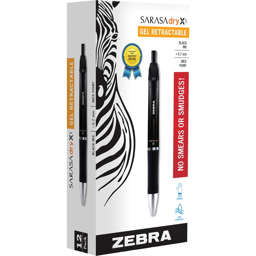 Zebra SARASA dry X1 Retractable Gel Pen - Retractable - Black Dry, Gel-based Ink - 1 Dozen