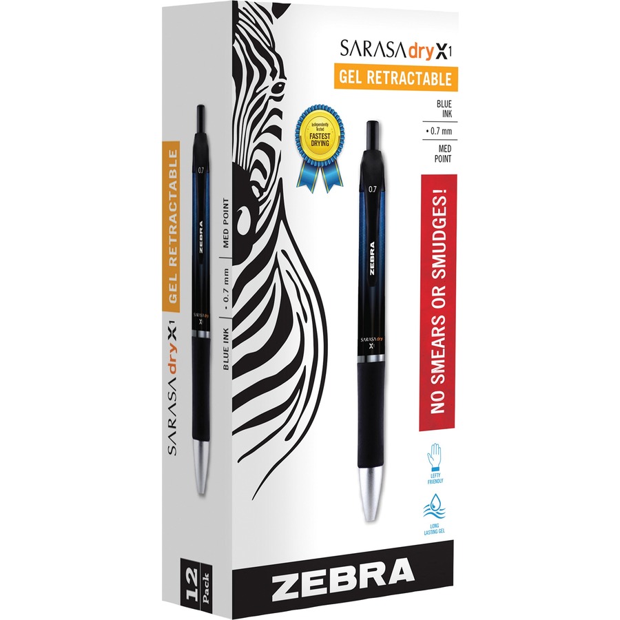 Zebra SARASA dry X1 Retractable Gel Pen - Retractable - Blue Dry, Gel-based Ink - 1 Dozen