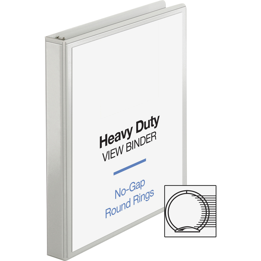 Business Source Heavy-duty View Binder - 1" Binder Capacity - Letter - 8 1/2" x 11" Sheet Size - 225 Sheet Capacity - Round Ring Fastener(s) - 2 Internal Pocket(s) - Polypropylene-covered Chipboard - White - Wrinkle-free, Non-glare, Ink-transfer Resistant - Presentation / View Binders - BSN19601