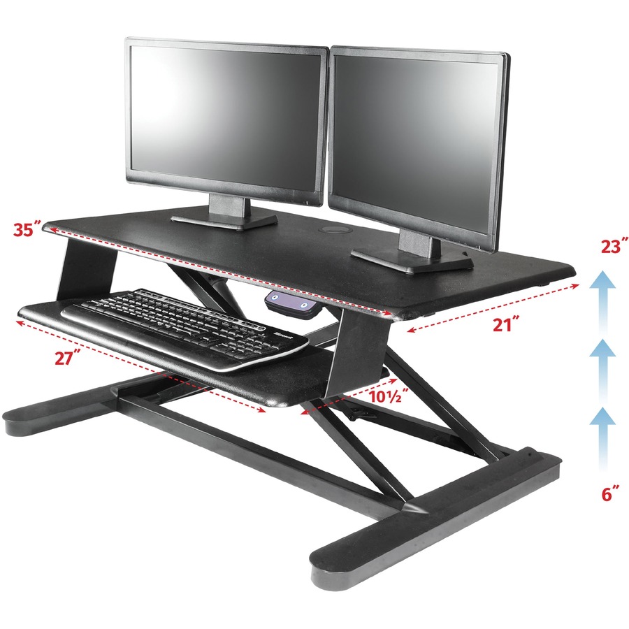Kantek Electric Sit to Stand Workstation - Up to 24" Screen Support - 60 lb Load Capacity - 23.4" Height x 35" Width x 26" Depth - Desktop - Black
