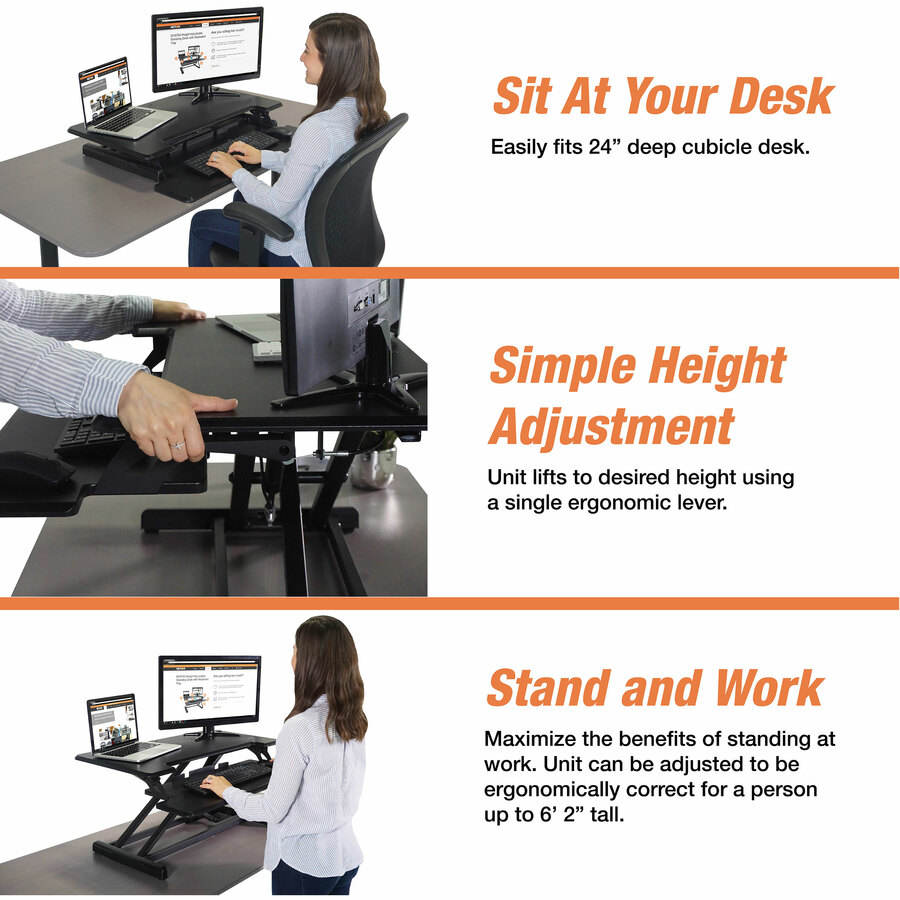 Victor High Rise Height Adjustable Compact Standing Desk with Keyboard Tray - 19" (482.60 mm) Height x 32.50" (825.50 mm) Width x 18" (457.20 mm) Depth - Desktop - Wood, Laminate, Steel - Gray, Black - Desktop Risers - VCTDCX610