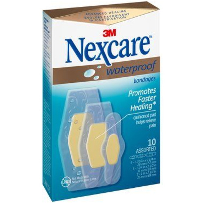 Nexcare Advanced Healing Waterproof Bandage - Assorted Sizes - 10/Box - Clear - Rubber - Bandages & Wraps - MMMAWB10CA