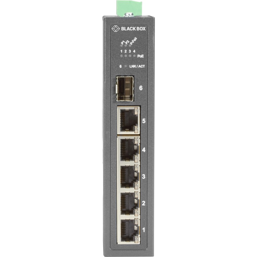 Black Box Industrial Ethernet PoE+ Switch - Unmanaged, Extreme Temperature, 6-Port