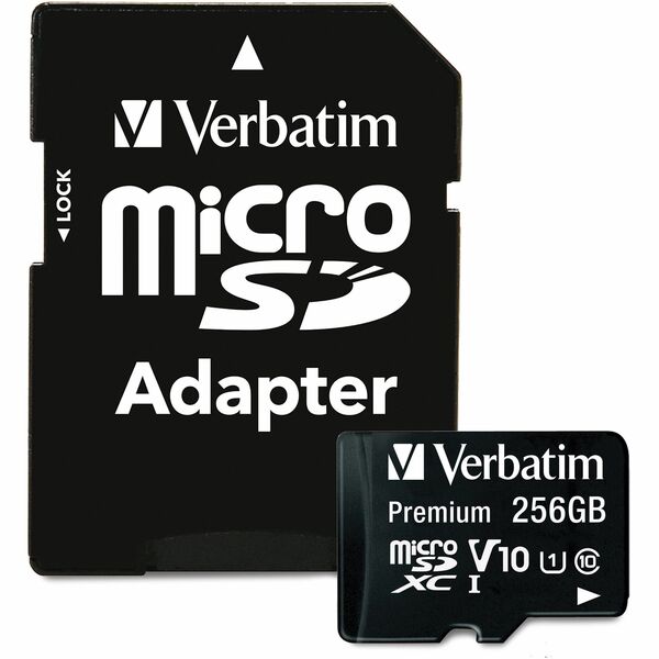 256GB Premium microSDXC Memory Card with Adapter, UHS-I V10 U1 Class 10 Anyone trying to increase storage space without sacrificing performance will benefit from Verbatim?s Premium microSDXC* memory cards. The cards have a UHS-I interface and a U1 class s