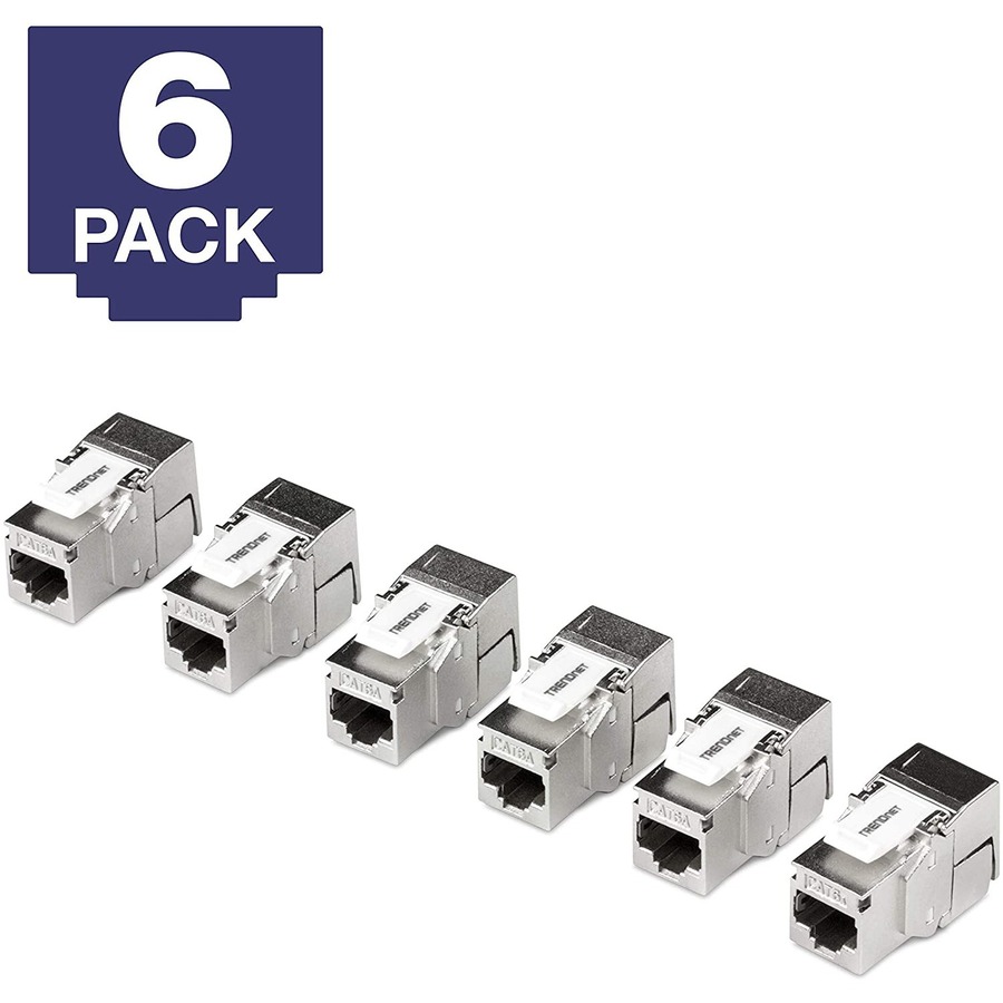 TRENDnet Shielded Cat6A Keystone Jack, 6-Pack Bundle, TC-K06C6A, 180&deg; Angle Termination, Compatible with Cat5/Cat5e/Cat6 Cabling, Use w/ TC-KP24S Shielded Blank Keystone Patch Panel (sold separately)