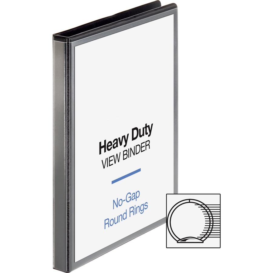 Business Source Heavy-duty View Binder - 1/2" Binder Capacity - Letter - 8 1/2" x 11" Sheet Size - 125 Sheet Capacity - Round Ring Fastener(s) - 2 Internal Pocket(s) - Polypropylene, Chipboard - Black - Heavy Duty, Wrinkle-free, Gap-free Ring, Non-glare,  = BSN19550