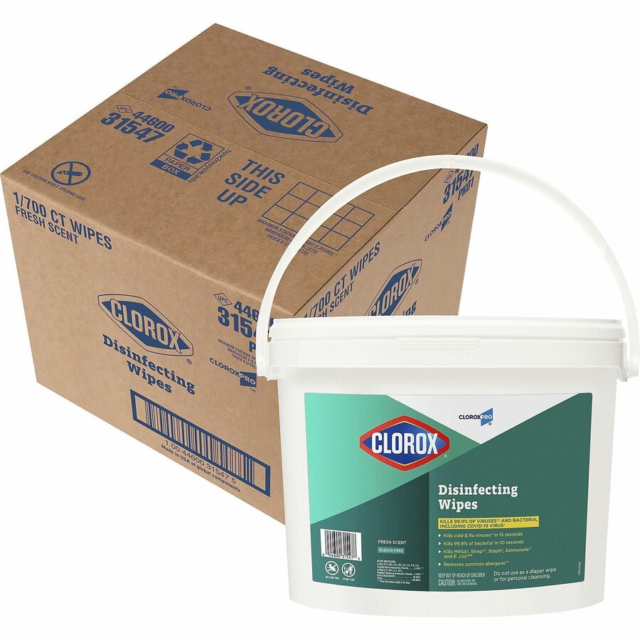 CloroxPro™ Disinfecting Wipes - Ready-To-Use - Fresh Scent - Pre-moistened, Anti-bacterial, Textured - White - 700 Tub - 48 / Pallet