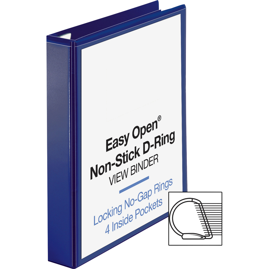 Business Source Easy Open Nonstick D-Ring View Binder - 1 1/2" Binder Capacity - Letter - 8 1/2" x 11" Sheet Size - D-Ring Fastener(s) - 4 Pocket(s) - Polypropylene - Navy - Non-stick - 1 Each - Standard Ring Binders - BSN26974