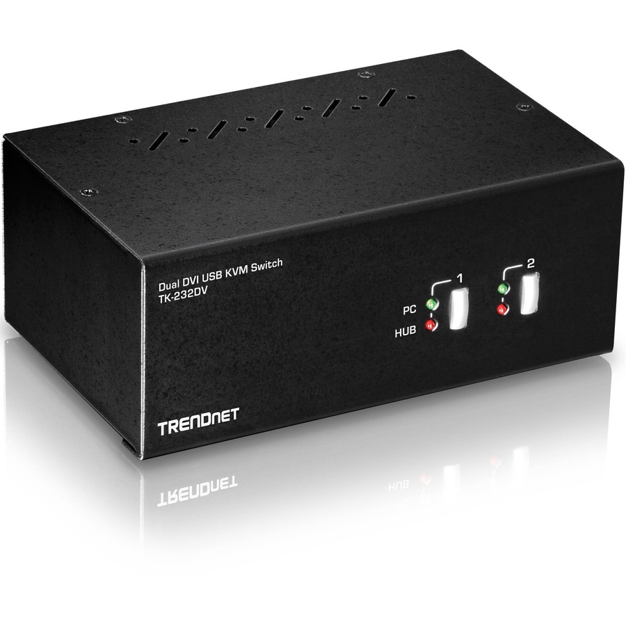 TRENDnet 2-Port Dual Monitor DVI KVM Switch with Audio, 2-Port USB 2.0 Hub, Digital Resolutions up to 1920 x 1200, Analog Resolutions up to 2048 x 1536, TK-232DV
