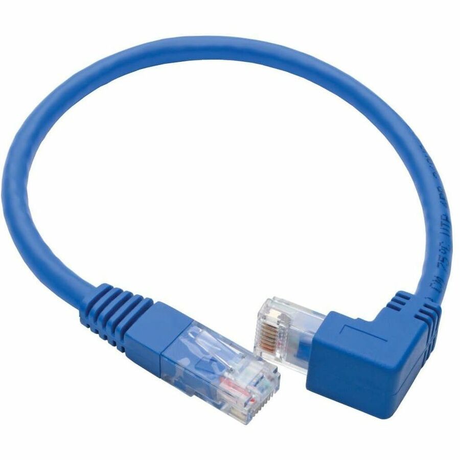 Eaton Tripp Lite Series Down-Angle Cat6 Gigabit Molded UTP Ethernet Cable (RJ45 Right-Angle Down M to RJ45 M), Blue, 1 ft. (0.31 m)