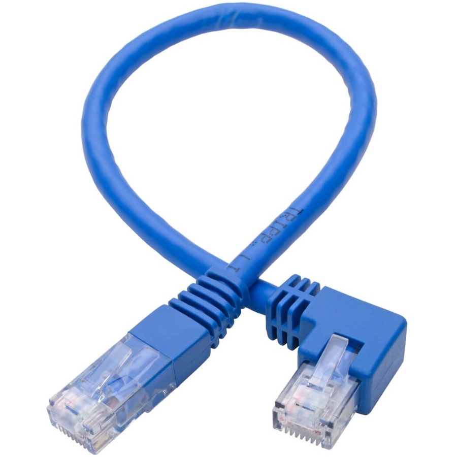 Eaton Tripp Lite Series Left-Angle Cat6 Gigabit Molded UTP Ethernet Cable (RJ45 Left-Angle M to RJ45 M), Blue, 1 ft. (0.31 m)