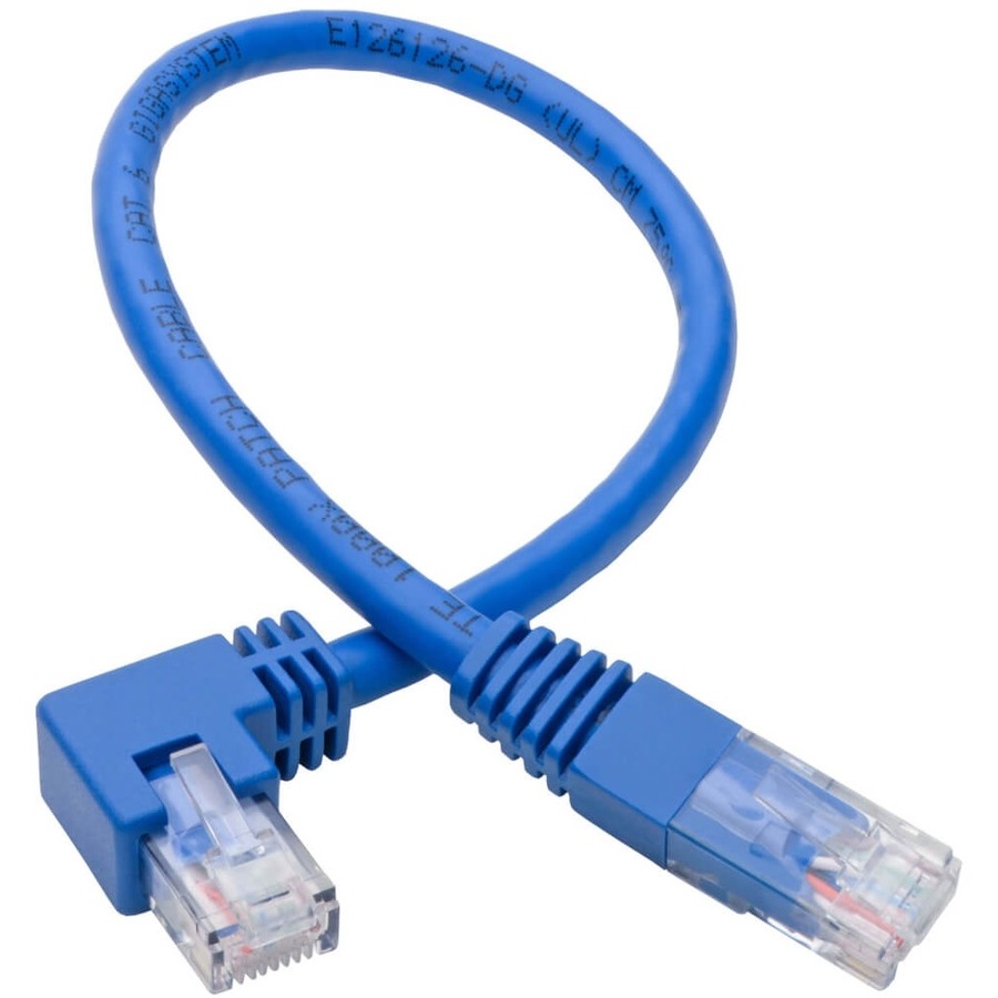 Eaton Tripp Lite Series Right-Angle Cat6 Gigabit Molded UTP Ethernet Cable (RJ45 Right-Angle M to RJ45 M), Blue, 1 ft. (0.31 m)