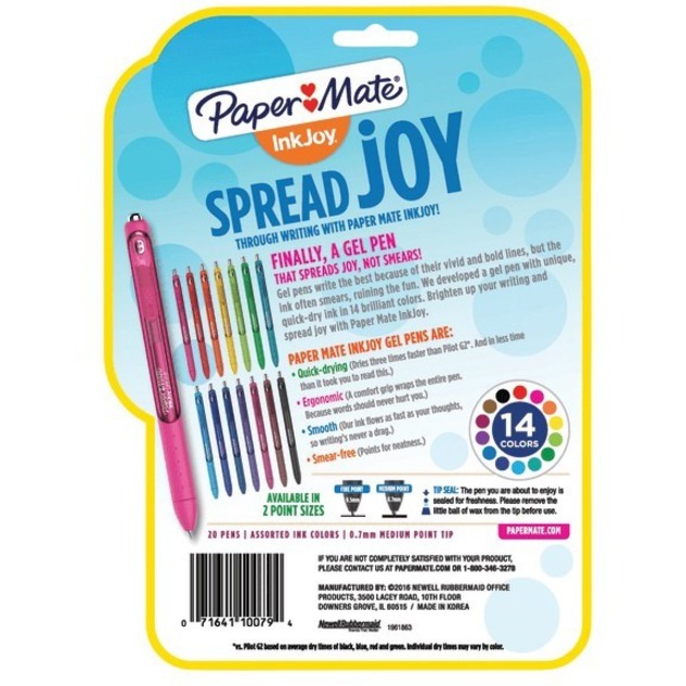  Paper Mate® Gel Pens  InkJoy® Pens, Medium Point, Assorted, 14  Count : Office Products