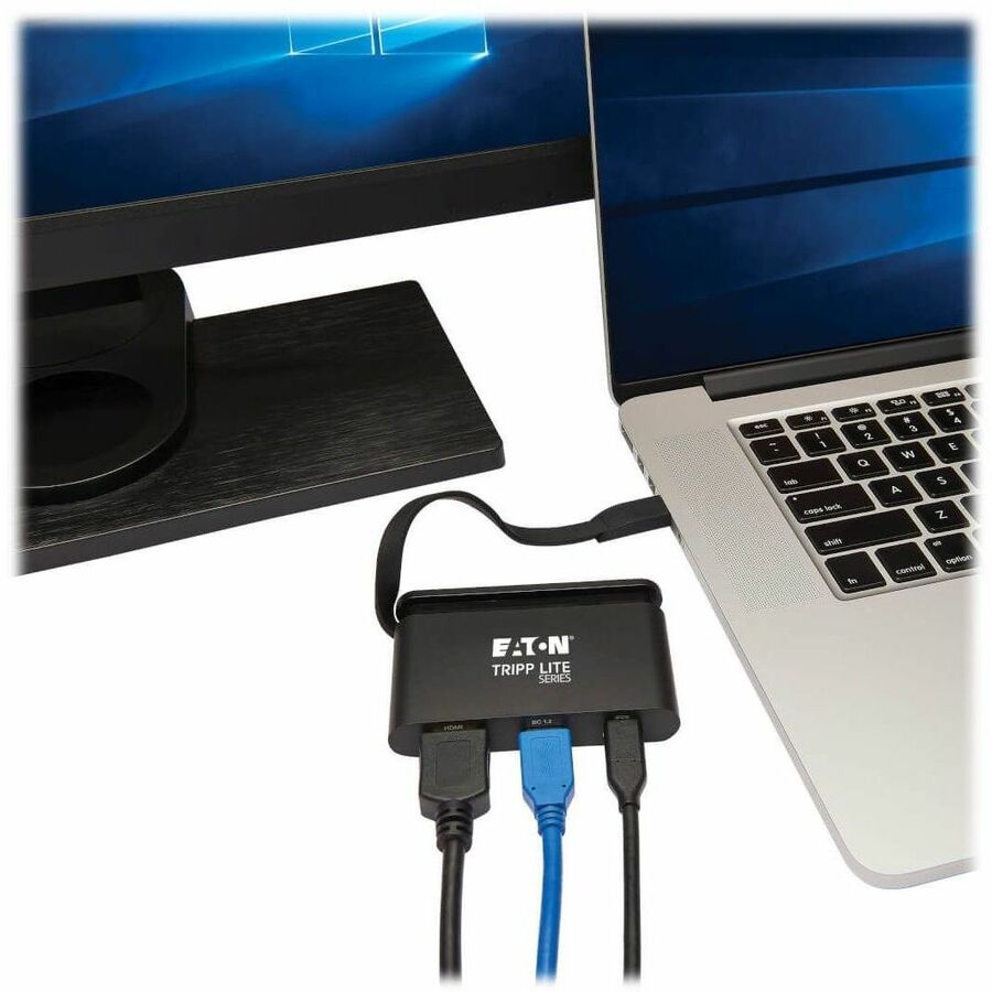Eaton Tripp Lite Series USB-C Multiport Adapter - 4K HDMI, USB 3.x (5Gbps) Hub Port, Self-Storing Cable, 100W PD Charging, Black