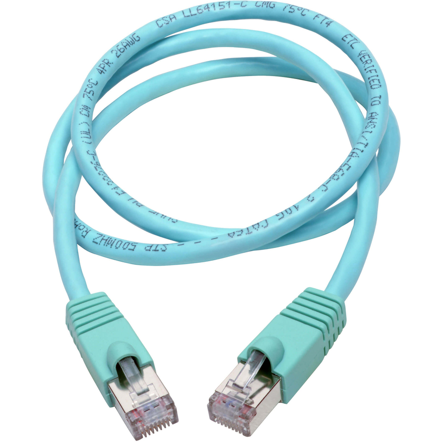 Eaton Tripp Lite Series Cat6a 10G Snagless Shielded STP Ethernet Cable (RJ45 M/M), PoE, Aqua, 3 ft. (0.91 m)